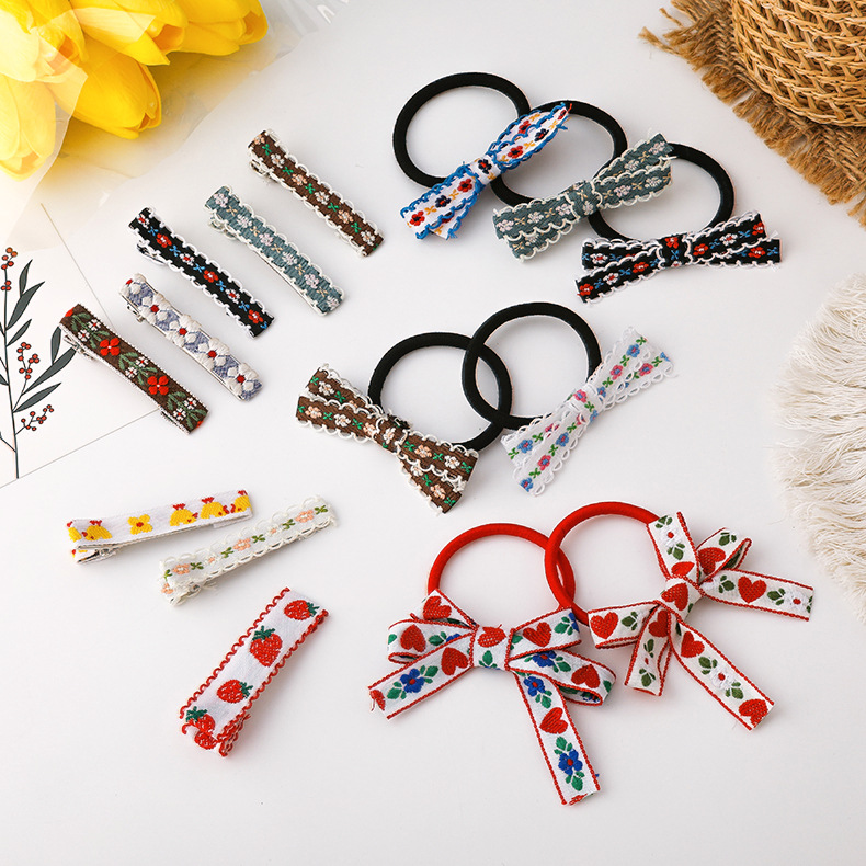 INS Embroidery Small Flower Cloth Hairpin Side Clip Mori Swe...