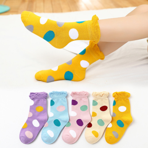 children‘s cotton sock big dot girls spring， autumn and winter new mid-calf length socks 7-9 years old 10 medium and large children‘s socks wholesale