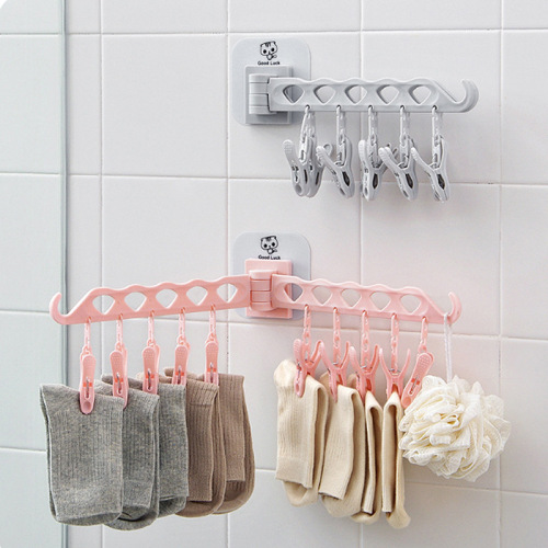 Punch-Free Wall-Mounted Drying Socks Folding Hanging Rotating Drying Rack Rod Balcony Toilet Cool Multifunctional Clip 