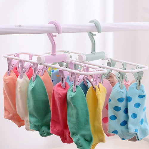 Household Multi-Functional 12-Clip Folding Socks Hanger Plastic Creative Multi-Head Drying Socks Hanger Multi-Clip Sock