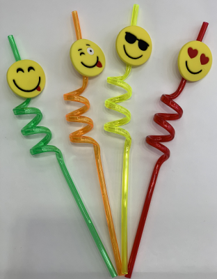 [Factory Direct Sales] Export European and American Ball Smiley Face Plastic Straw Disposable Environmental Protection Straw