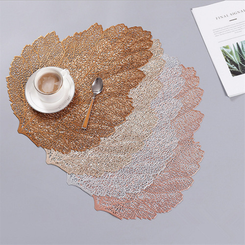 foreign trade heat insulation leaves pvc bronzing coffee coaster household high temperature resistant hollow western food mat decorative mat
