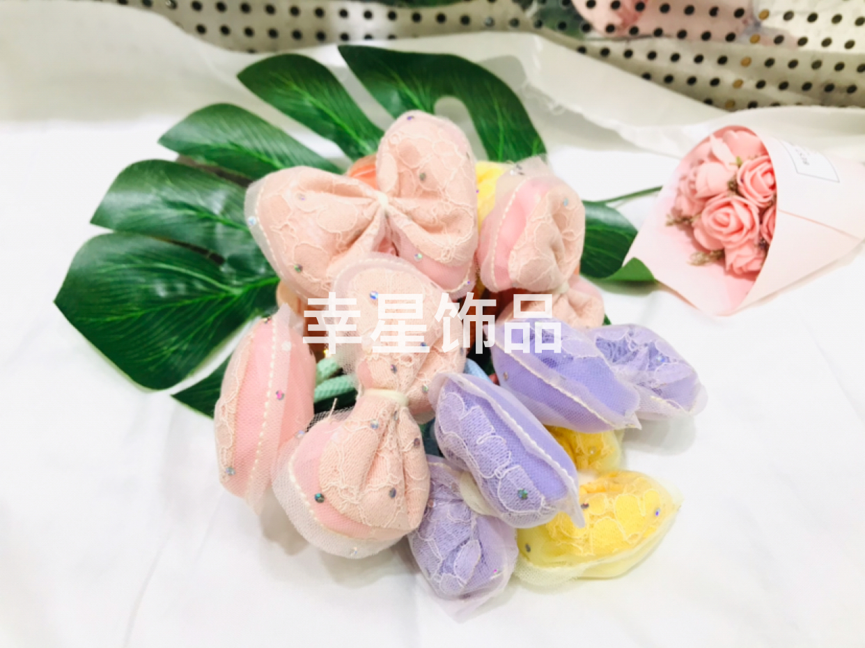 Lace Fabric Bow Head Tie Belt Tire Hair Ring Hair Rope Rubbe...