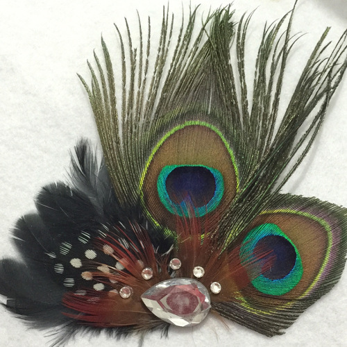 Factory Direct Supply Feather Peacock Black Woman Fur with Diamond Corsage Clothes Decoration Handcrafted Painting Decorations