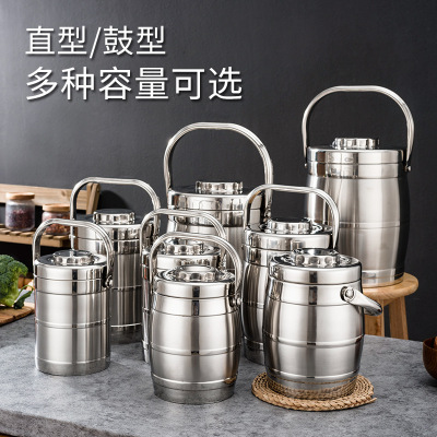 Factory Wholesale Non-Magnetic Stainless Steel Double Layer Portable Pan Insulation Lunch Box Bowl Barrel-Type Insulation Barrel Rice Bucket Portable Sealed