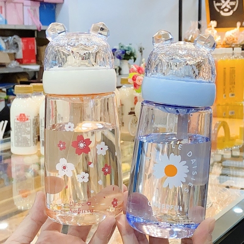 girl heart crown bear plastic cup with filter screen leak-proof drop-resistant male and female students trendy high temperature resistant cute water cup