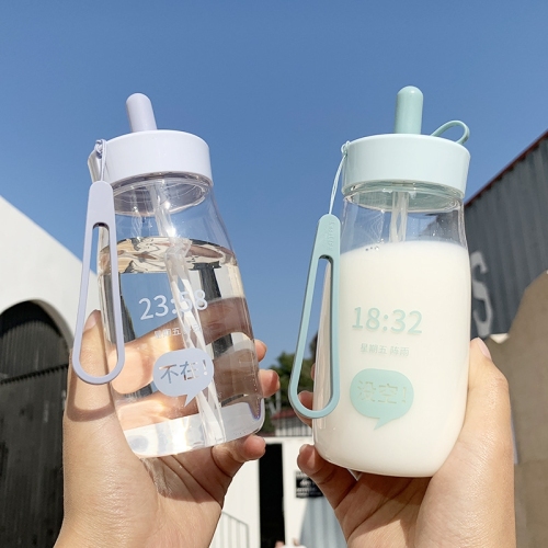 creative ins ledi straw cup portable handle plastic cup cute harajuku boys and girls outdoor water cup