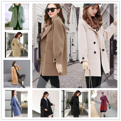 Autumn and Winter Miscellaneous Woolen Coat Women‘s Korean-Style Loose Mid-Length Plaids and Tweedst Leftover Stock Foreign Trade Stall Supply