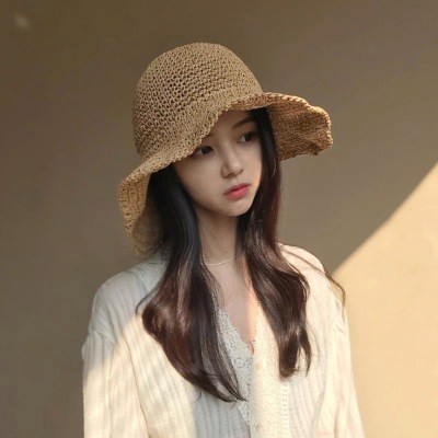 Supply Summer Foldable Sun Protection Hat Dome Monochrome Female Spot Korean  Fisherman Hat Trending Cute Girl Straw Hat Korean Hat