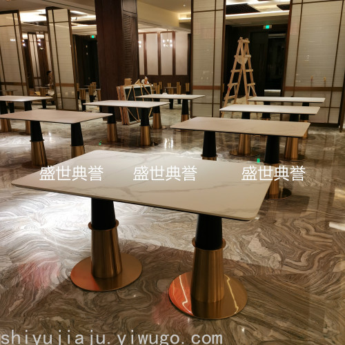 Guangzhou Five-Star Hotel Western Restaurant Table and Chair Hotel Buffet Hall Director Eight-Immortal Table Coffee Shop Italian Stone Plate Dining Table