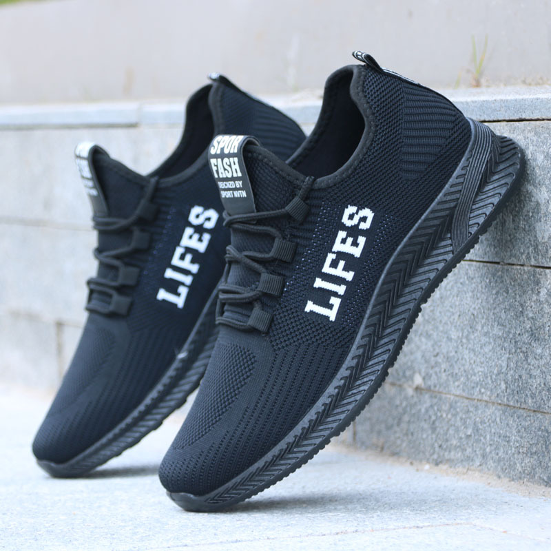 Black Shoes Trendy Mesh Surface Shoes Breathable Men's 2020 Shoes All-Match Fashion Sports Casu
