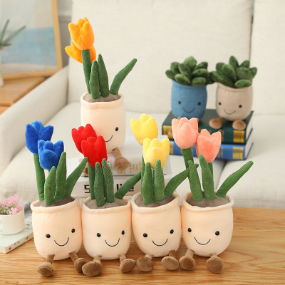Cute Cartoon Tulip Plush Toy Small Doll Potted Doll Containing Bamboo Charcoal Package Flowers Doll Ornaments