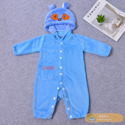 Dingmeng Newborn Baby One-Piece Autumn and Winter Blue Men and Women Baby Cute Rompers Pajamas Hooded Going out Rompers