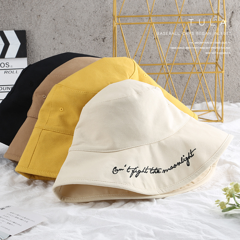 Japanese Style Alphabet Embroidered Solid Color Fisherman Hat Student Couple Female Sun Protection S