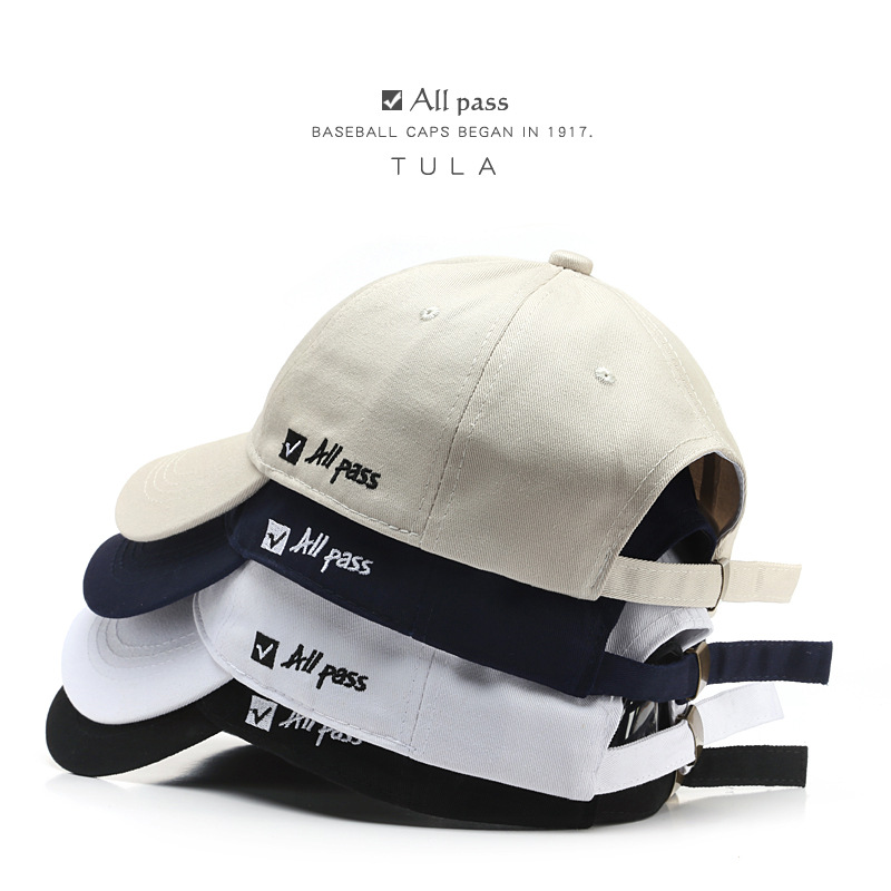 Korean Style Japanese Style All-Matching Ins Letters on Side Embroidery Soft Peaked Cap Men Sun Prot