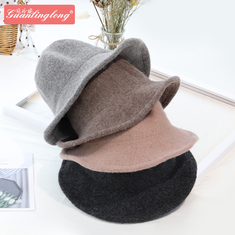 New Autumn and Winter Wool Big Brim Fisherman Hat Korean Style Retro Warm Bucket Hat Fashion Dome Al
