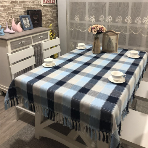 Checked Cloth Tassel American Tablecloth Cotton Linen Tablecloth Household Rectangular Coffee Table Cloth Table Cloth Table and Chair Kits Wholesale
