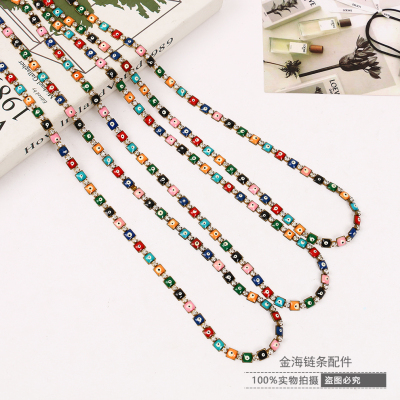 Square Cartoon Color Two Creative Inlaid Zircon Alloy Handmade Chain Long Chain Decorative Chain Factory Wholesale