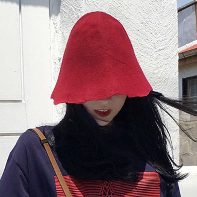 Feng Fan Personality Bell-Shaped Bucket Hat Beggar Hat Female Korean Fisherman Hat Solid Color Wool