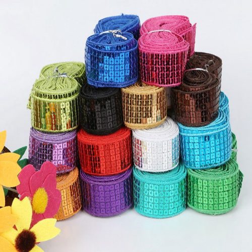 diy handmade accessories 5 rows sequins color bar code lace sequin belt spot wholesale lace tag ribbon