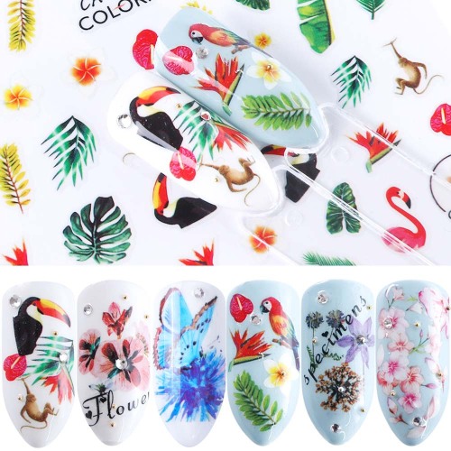 Manicure Large Sheet Watermark Stickers Dreamcatcher Colorful Flowers Animal Series Nails Transfer Printing CA