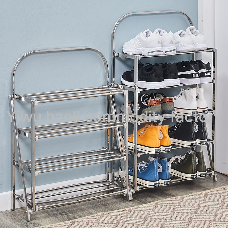 Stainless steel free installation four layers of folding shoe rack