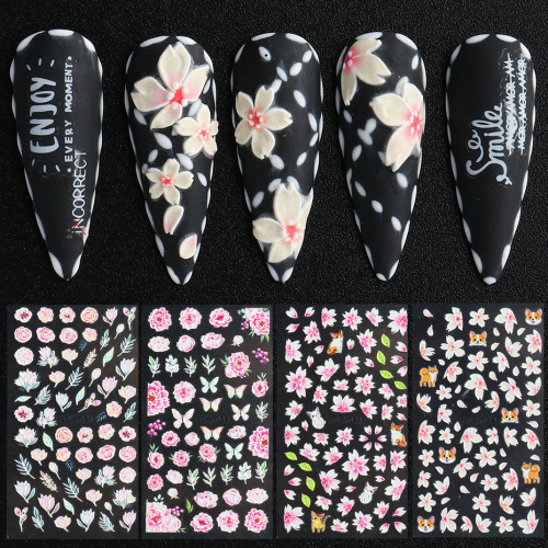 nail sticker 5d three-dimensional adhesive relief butterfly color leaves flower nail baita modeling