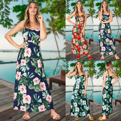 Sexy Slim-Fit Floral Strap Dress 2021 Spring and Summer New European and American plus Size Women's Clothes Bohemian Dress