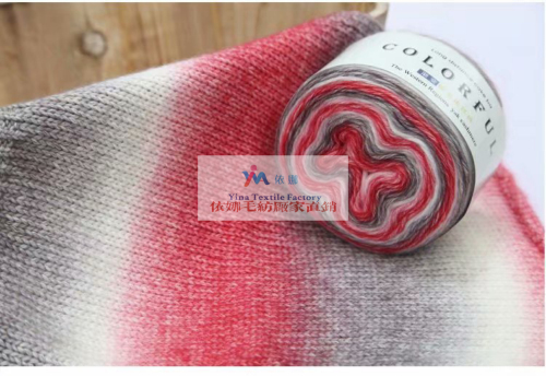 single strand gradient spray wool cake fluff yarn hand knitting medium thickness wool scarf baby thread skin-friendly woolen cotton wool yarn 100g