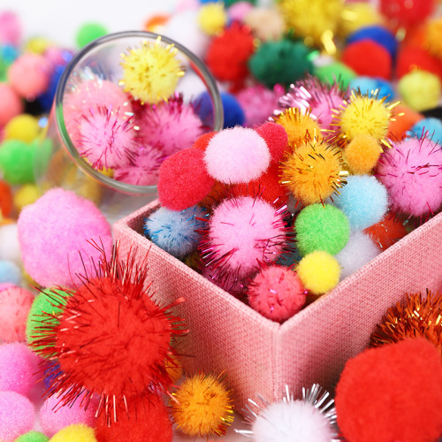 Children‘s Creative DIY Handmade glitter Plush Ball Mixed High-Elastic Color Small Hair Ball Size Mixed Jewelry Material