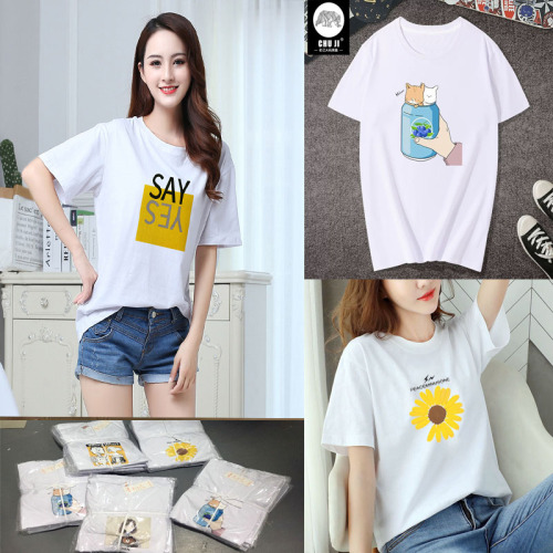 Online Popular Short-Sleeved Women‘s T-shirt Foreign Trade Stall Summer Women‘s Loose Large Design T-shirt Factory Wholesale Supply