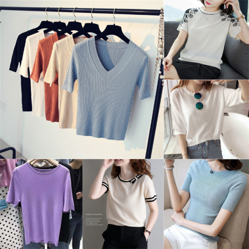 women‘s miscellaneous summer short-sleeved shirt clearance processing knitted sweater inventory stall t-shirt inventory tail goods wholesale