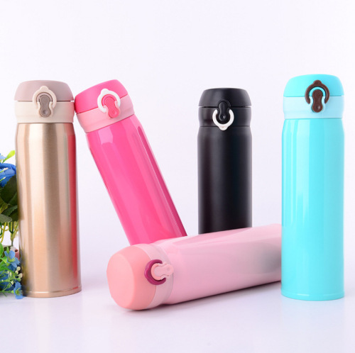 Modern Simple Straight Gift Double Layer Vacuum Cup Stainless Steel Bullet Cup Thermos Cup Creative Bounce Cover