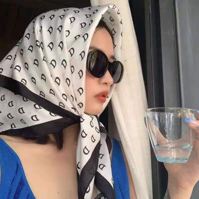Artificial Silk Scarf Women Fashion Head Wrap Beach Shawl Sun Proof Square Scarf 