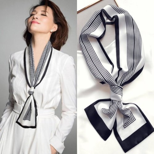 Live Hot 14*145 Double-Layer Scarf Tie-up Hair Bag Classic Lines Elegant Four Seasons Available Silky Scarf