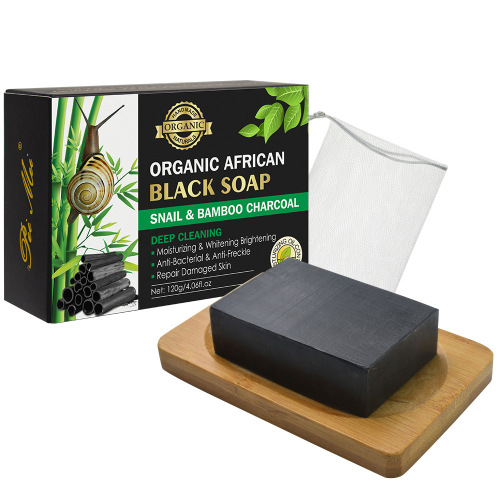 Cross-Border Peimei Snail Bamboo Charcoal African Black Soap 120G Soap Body Cleaning Soft Handmade Soap Wholesale