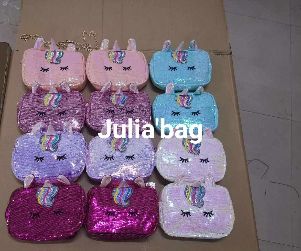 unicorn sequins bag wing design fur material baby bag cartoon mobile bag coin purse