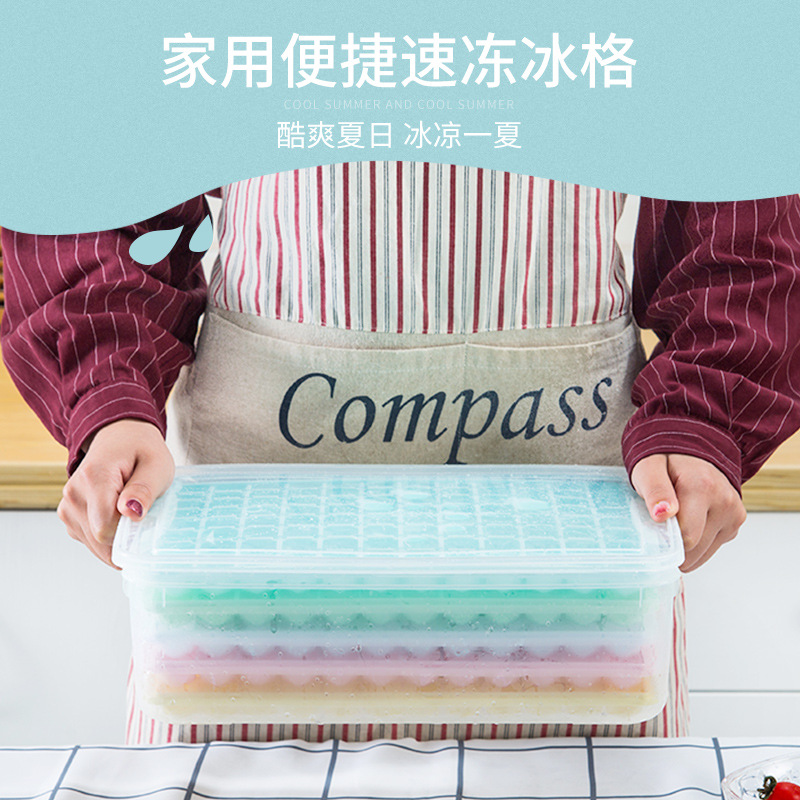 Kitchen Refrigerator Storage with Lid Layered 96 Grid Plastic Ice Cube Tray Ice Tray Summer Ice Cube