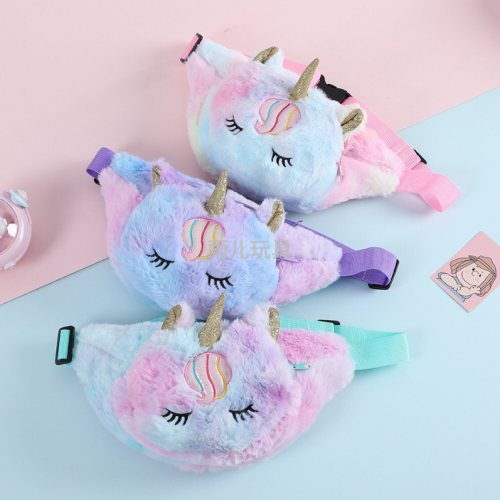 Plush Toys （Unicorn） Waist Bag Colorful Fur Unicorn Waist Bag Wallet Fashion Wallet Belt Bag