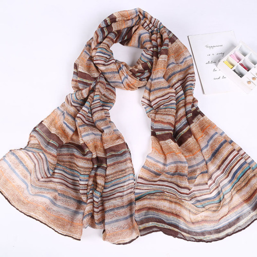 New Voile Striped Printed Spring and Summer Leisure Women‘s Scarf Shawl Bandana Factory Direct Sales in Stock