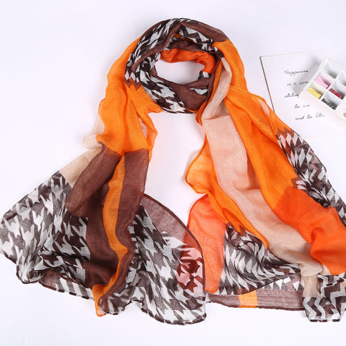 New Voile Geometric Print Spring and Summer Leisure Women Scarf Shawl Bandana Factory Direct Sales in Stock