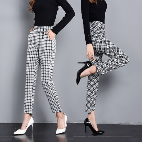 spring and autumn new harem pants high waist versatile korean style checked suit trousers skinny pants cropped pants casual pants for women