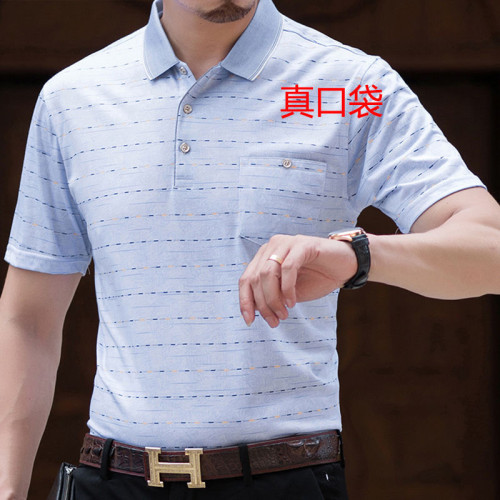 dad summer wear ice silk short-sleeved t-shirt middle-aged men‘s lapel shirt collar casual business old father clothes