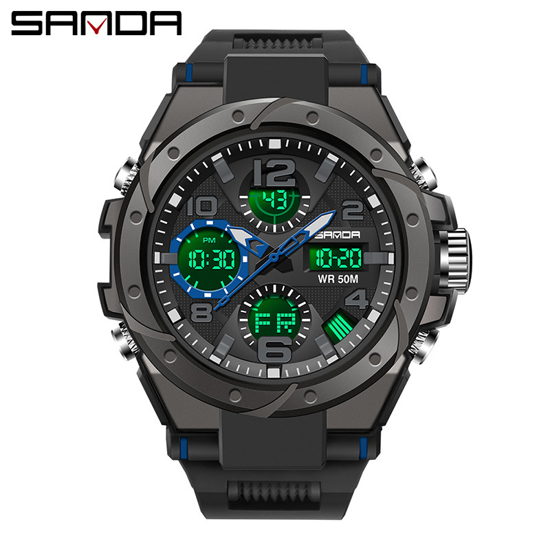Sanda 6008 Watch Fashion Sports Multi-Functional Student Electronic Watch Men's Waterproof Quar