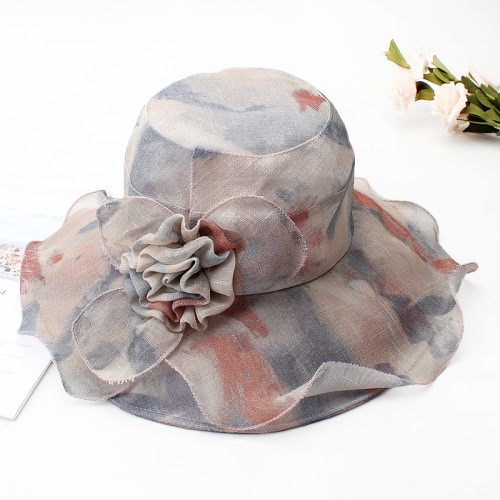 big brim sun hat female summer sun protection korean style camouflage foldable cotton and linen outdoor mountaineering middle-aged and elderly sun hat