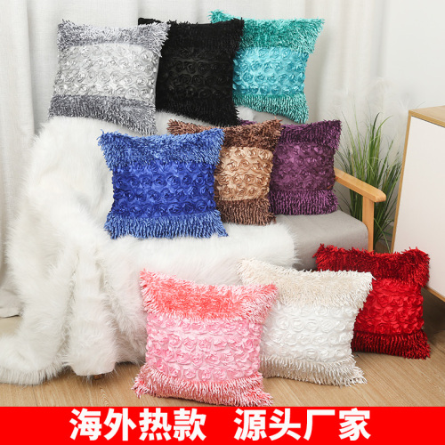 combination of three rose tassel pillowcase fashion winter pillowcase sofa back cover pillowcase