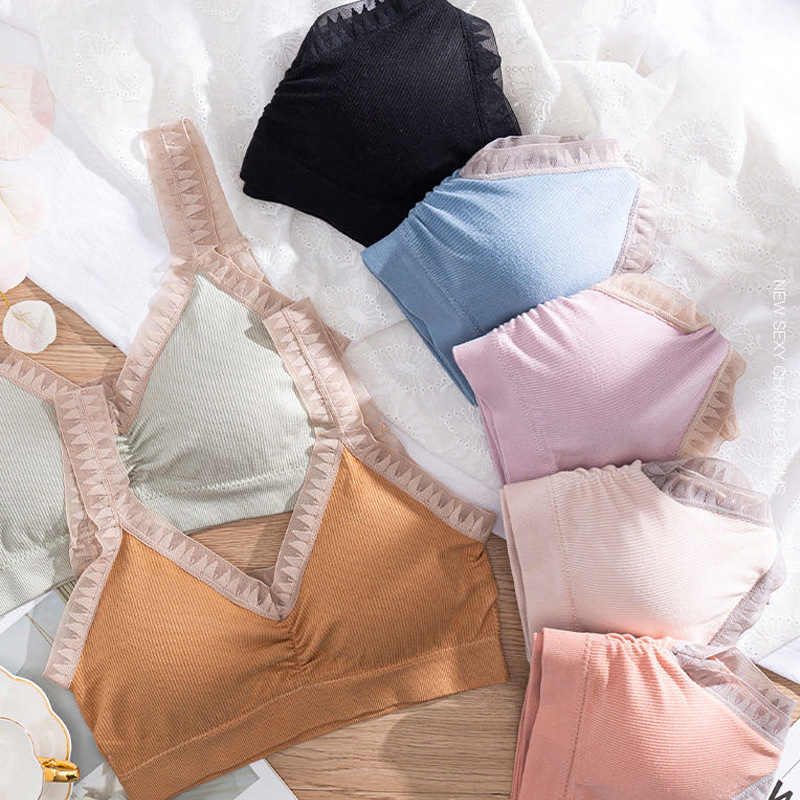 Modal Gathered Latex Wrapped Chest Beauty Back Student Girl Wireless Lace Sling Back Dew Sports Boob