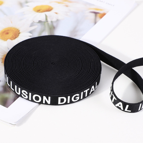 black background and white characters printing thread wrapping ribbon customized wholesale silk screen ribbon polyester printing ribbon spot