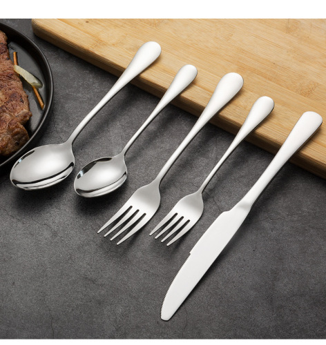 1010 solid color 304 stainless steel western tableware set hotel restaurant steak knife fork spoon five-piece set can be customized