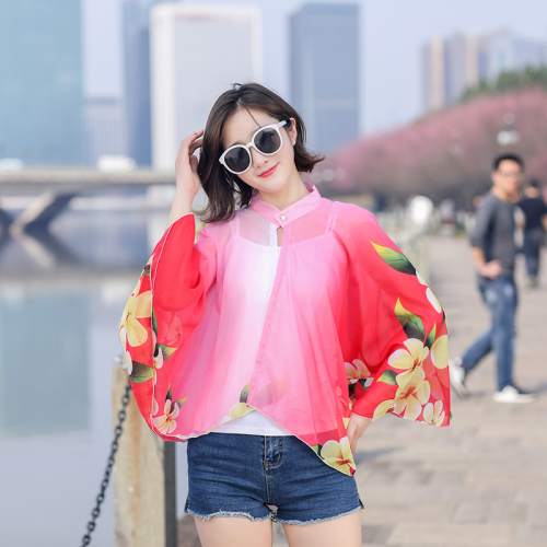 Summer Thin Princess Printed Shawl Outdoor Travel Driving Cycling Sun-Proof Sun Protection Air-Conditioner Cloak Robe Scarf